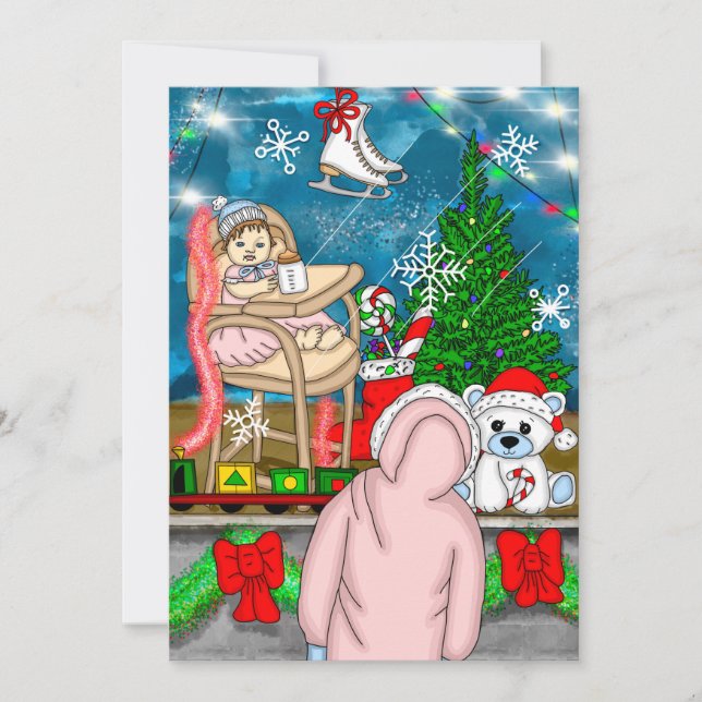 Menina com Urso de Teddy e Janela de Natal (Frente)