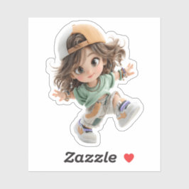 Menina da Boina Divertida – Adesivo de Arte Chibi
