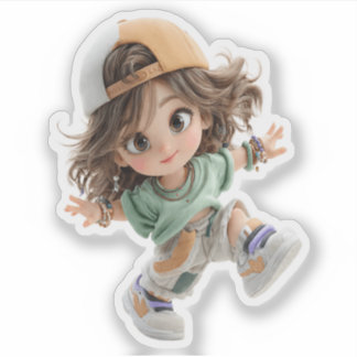 Menina da Boina Divertida – Adesivo de Arte Chibi