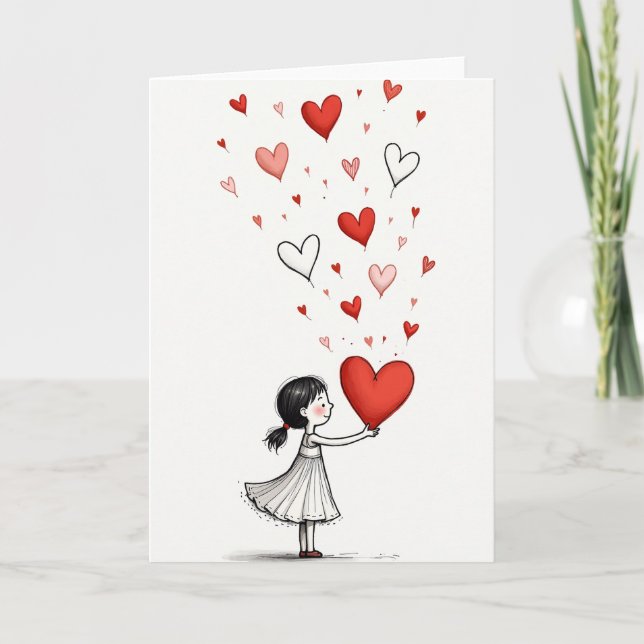 Menina Dá Cartão de Corações de Amor (Frente)