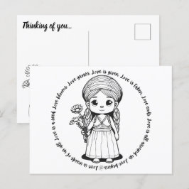 Menina da Floresta com Cartão Postal de Margaridas