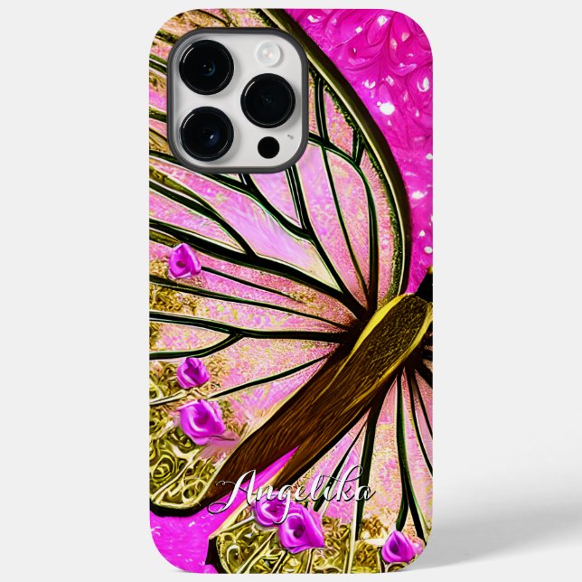 Menina da Moda Borboleta Rosa e Dourada Nome Perso (Verso)