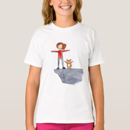 Menina de ABCs do mochileiro no t-shirt da rocha