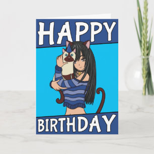 Menina De Animação Bonita Com Cartão De Aniversári