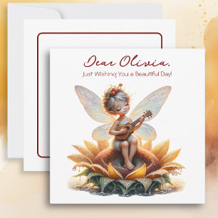 Menina de Animação Bonita com Ukulele em Girassol