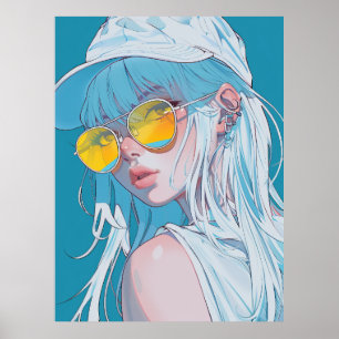 Menina de animação Kawaii com Poster de cabelo bra