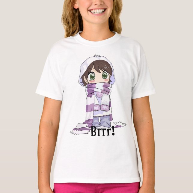 Menina De Anime Embalada Em T-shirt De Engrenagem  (Frente)