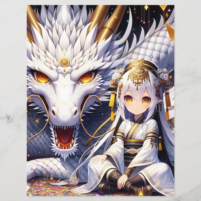 Menina de Animes e Dragão Branco e Dourado (Verso)