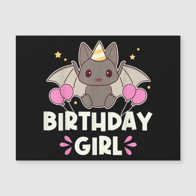 Menina de Aniversário Fofo Gráfico de Morcego (Frente)