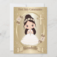 Menina de Cabelo Escuro Primeiro Convite à Comunhã