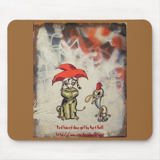 Menina de cabelo vermelha Mousepad de Dino (Frente)