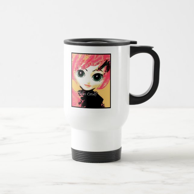 Menina de Neko, doces, caneca de viagem branca (Direita)