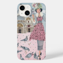 Menina de Pombos em Veneza Itália | Capa de Iphone