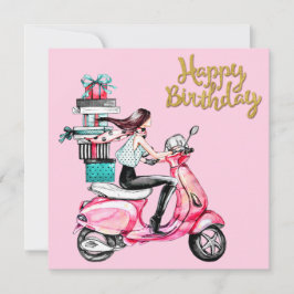 Menina de scooter carregando presentes