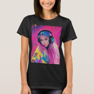 Menina de T-shirt DJ com cabelo rosa