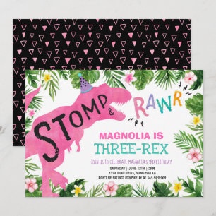 Menina Dino do convite do aniversário de Three-Re