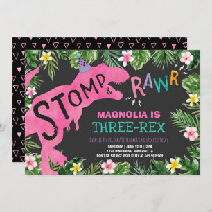 Menina Dino do convite do aniversário de Three-Rex