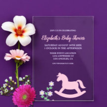 Menina do Cavalo de Balanço Rosa Chá de Bebê