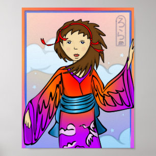 Menina do impressão do poster dos guindastes
