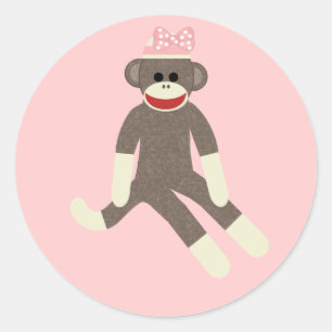 Menina do Macaco Sock com um adesivo de arco rosa