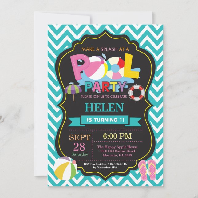 Menina do respingo de Splish do Aqua do convite da (Frente)