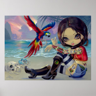 Menina do tatuagem do pirata do IMPRESSÃO da ARTE