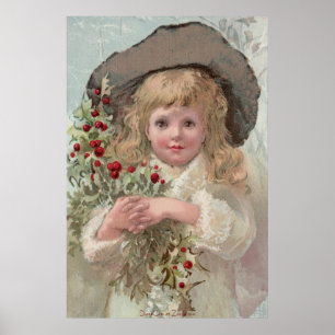Menina do Victorian com poster do azevinho
