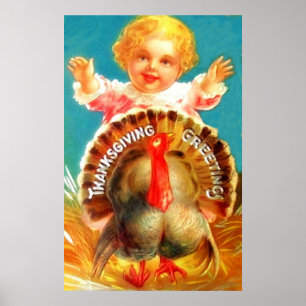 Menina do vintage com o poster da acção de graç