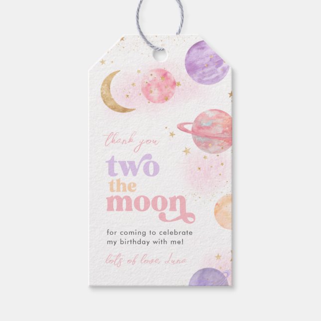 Menina dois A Lua Obrigado Etiquetas (Frente)