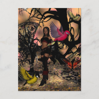 Menina Elfa de Cartão Postal Pássaros
