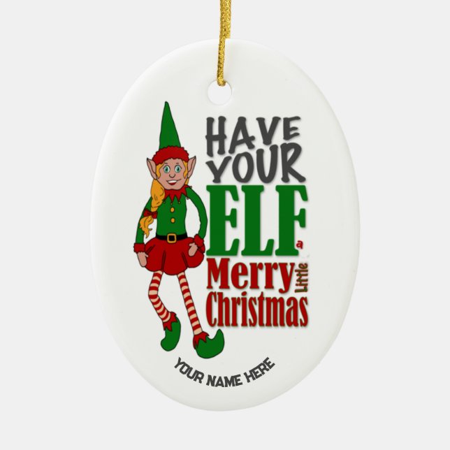 Menina Elfo Enfeite de Natal Personalizável (Frente)
