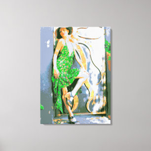 menina em canvas verdes do vestido