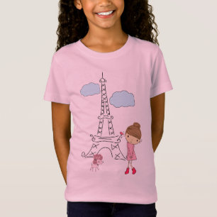 Menina em Paris com camisa da caniche para uma