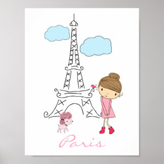 Menina em Paris com Poster de Poodle