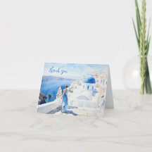 Menina em Santorini, Aquarela, Cartão Obrigado