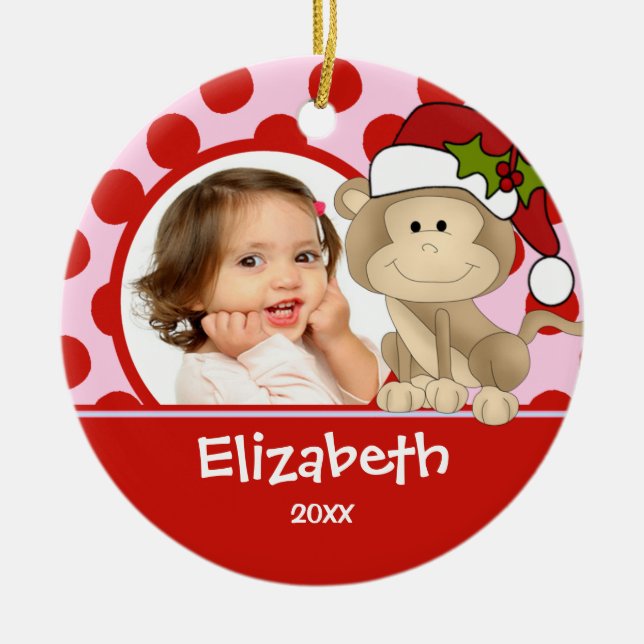 Menina Enfeite de Natal Personalizado Macaco (Frente)