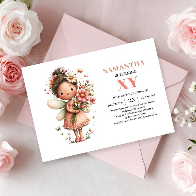 Menina Fada Caprichosa 8º Aniversário Convites Mag (Whimsy Fairy Girl 8th Birthday Blush Magic invitation)