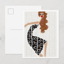 Menina Feliz Dançando Cartão Postal de Moda Preto 