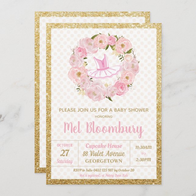 Menina floral cor-de-rosa do convite do chá de (Frente/Verso)