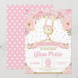 Menina floral cor-de-rosa do convite do primeiro