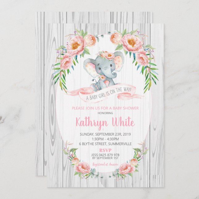 Menina floral do convite do chá de fraldas do (Frente/Verso)