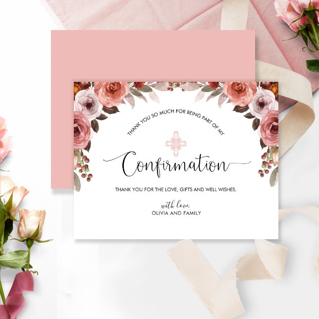 Menina Floral Rosa Bege Agradecimento de Confirmaç (Criador carregado)