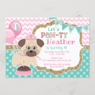 Menina Fofa Princesa Puppy Pawthday Convite