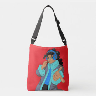 Menina Fofa Usando Fones de Ouvido Bolsa de Mão
