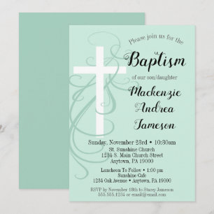 Menina Green Cross Baptism Convite Garota