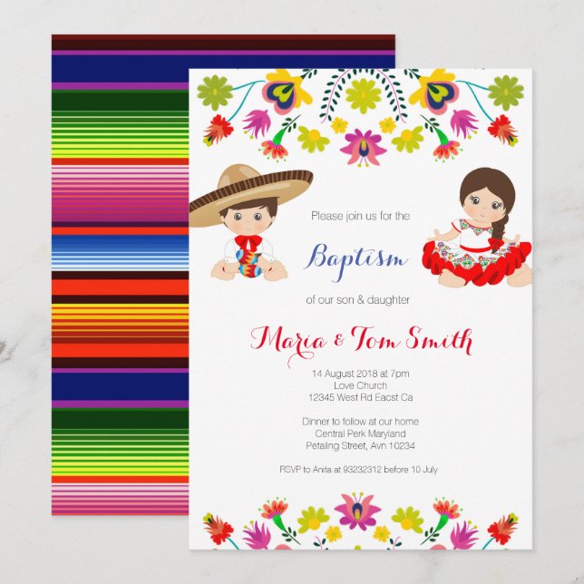 Menina Irmãos A Festejar Convite Para O Batismo (Frente/Verso)