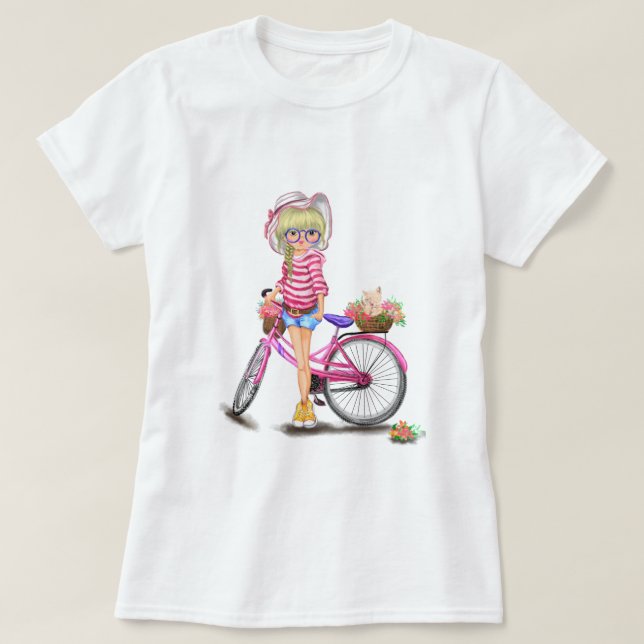 Menina loira com camisa cor-de-rosa (Frente do Design)