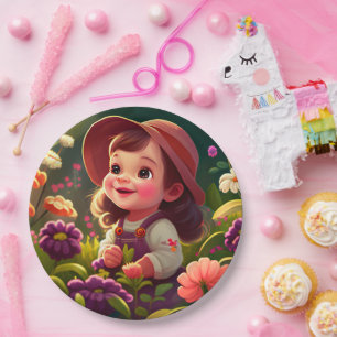 Menina Minimalista Jardim Prato Redondo de Papel