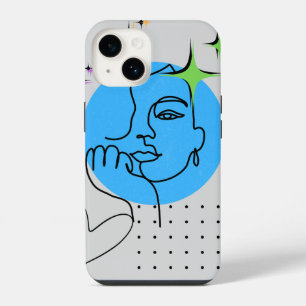 Menina minimalista no caso do iPhone 14