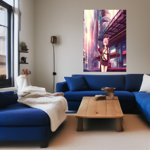 Menina na cidade AI Art Poster
